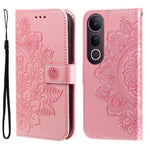 Custodia per telefono in pelle goffrata con fiori a 7 petali, For vivo V50 Lite 4G / 5G, For vivo Y39 5G / Y300i, For vivo Y29s 5G / Y04 4G, For vivo Y29 4G