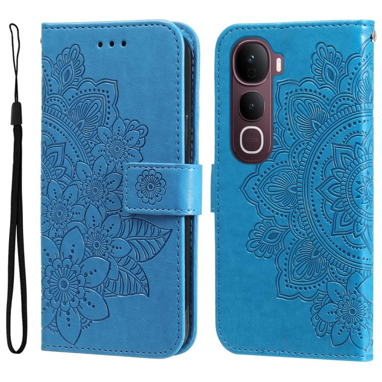 Custodia per telefono in pelle goffrata con fiori a 7 petali, For vivo Y31 5G 2025, For vivo Y400 5G, For vivo V60 5G Global, For vivo Y400 Pro 5G / V40e / iQOO Z9s