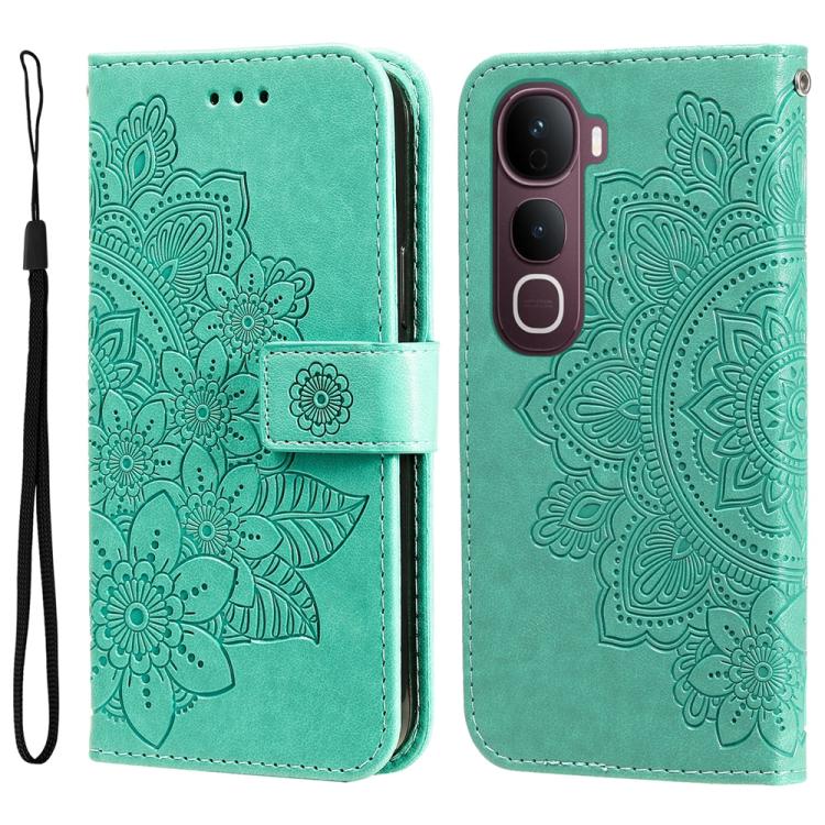Custodia per telefono in pelle goffrata con fiori a 7 petali, For vivo Y31 5G 2025, For vivo Y400 5G, For vivo V60 5G Global, For vivo Y400 Pro 5G / V40e / iQOO Z9s