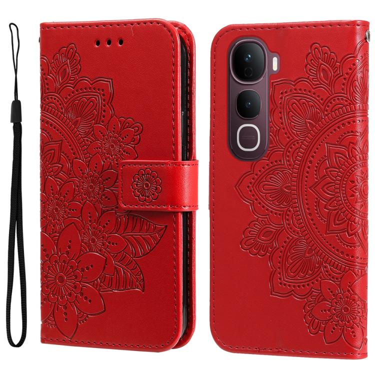 Custodia per telefono in pelle goffrata con fiori a 7 petali, For vivo Y31 5G 2025, For vivo Y400 5G, For vivo V60 5G Global, For vivo Y400 Pro 5G / V40e / iQOO Z9s