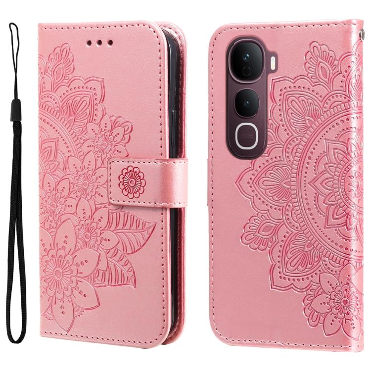 Custodia per telefono in pelle goffrata con fiori a 7 petali, For vivo Y31 5G 2025, For vivo Y400 5G, For vivo V60 5G Global, For vivo Y400 Pro 5G / V40e / iQOO Z9s