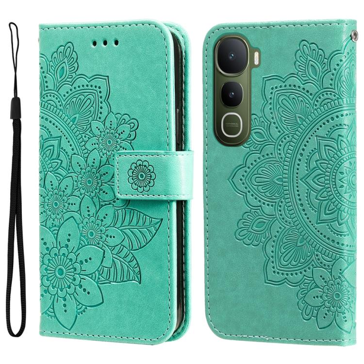 Custodia per telefono in pelle goffrata con fiori a 7 petali, For vivo Y31 5G 2025, For vivo Y400 5G, For vivo V60 5G Global, For vivo Y400 Pro 5G / V40e / iQOO Z9s