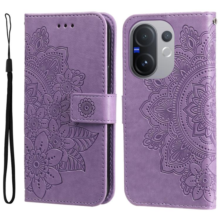 Custodia per telefono in pelle goffrata con fiori a 7 petali, For vivo Y31 5G 2025, For vivo Y400 5G, For vivo V60 5G Global, For vivo Y400 Pro 5G / V40e / iQOO Z9s