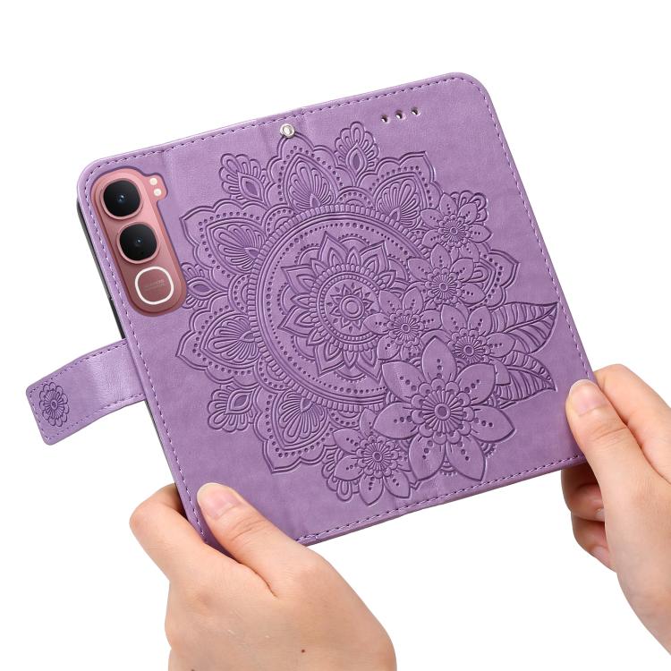 Custodia per telefono in pelle goffrata con fiori a 7 petali, For vivo Y31 5G 2025, For vivo Y400 5G, For vivo V60 5G Global, For vivo Y400 Pro 5G / V40e / iQOO Z9s