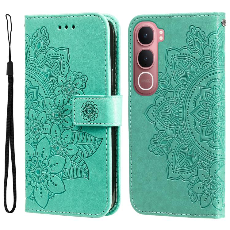 Custodia per telefono in pelle goffrata con fiori a 7 petali, For vivo Y31 5G 2025, For vivo Y400 5G, For vivo V60 5G Global, For vivo Y400 Pro 5G / V40e / iQOO Z9s