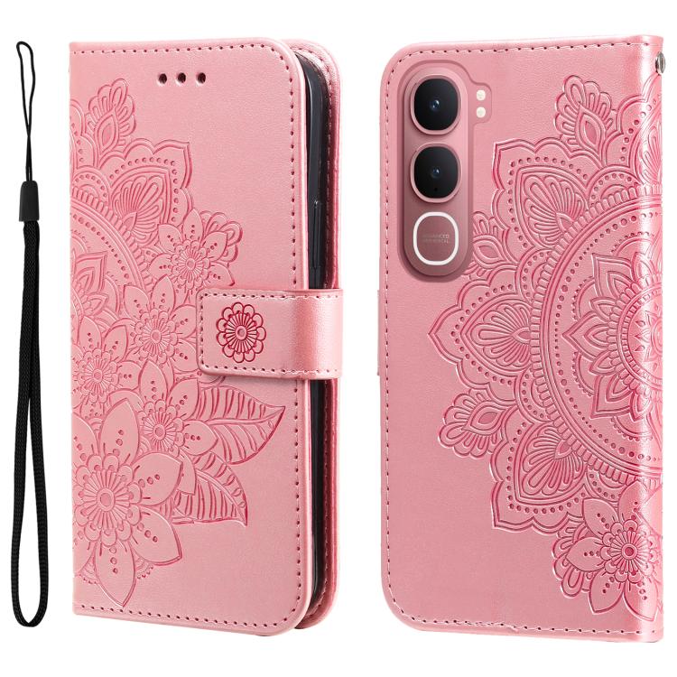 Custodia per telefono in pelle goffrata con fiori a 7 petali, For vivo Y31 5G 2025, For vivo Y400 5G, For vivo V60 5G Global, For vivo Y400 Pro 5G / V40e / iQOO Z9s