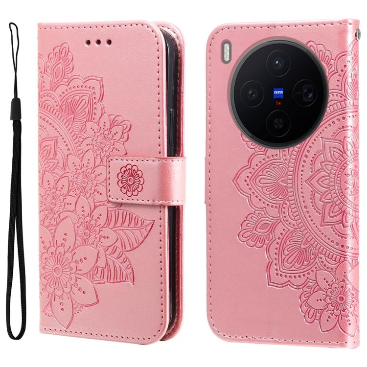 Custodia per telefono in pelle goffrata con fiori a 7 petali, For vivo Y500 Pro 5G, For vivo X300 Pro, For vivo X300, For vivo V60 Lite 4G / 5G