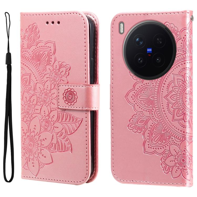 Custodia per telefono in pelle goffrata con fiori a 7 petali, For vivo Y500 Pro 5G, For vivo X300 Pro, For vivo X300, For vivo V60 Lite 4G / 5G