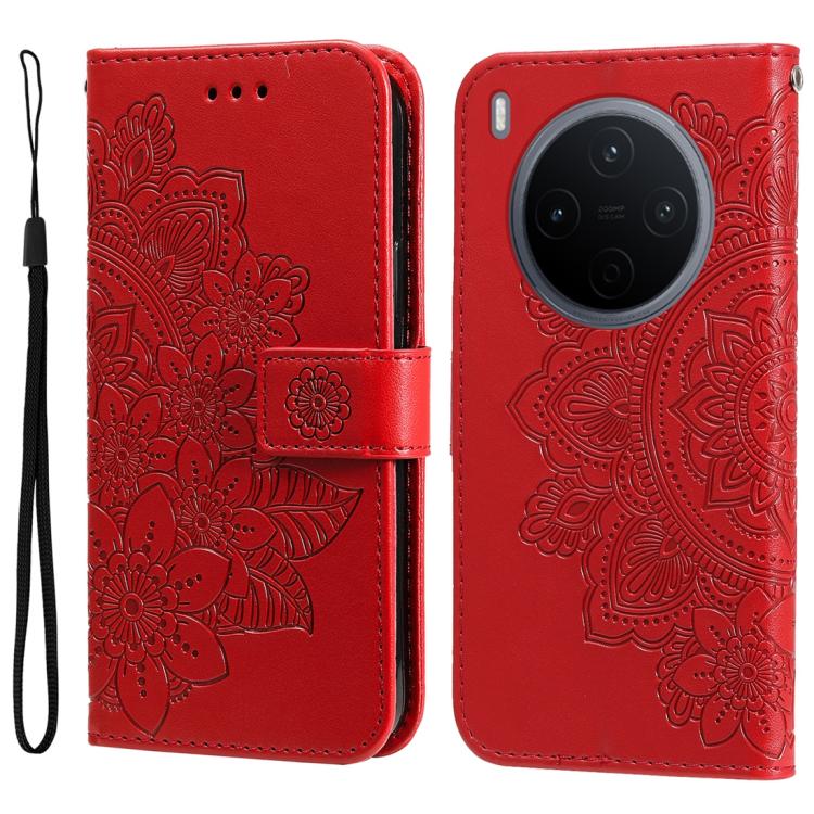 Custodia per telefono in pelle goffrata con fiori a 7 petali, For vivo Y500 Pro 5G, For vivo X300 Pro, For vivo X300, For vivo V60 Lite 4G / 5G
