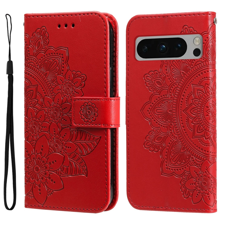 Custodia per telefono in pelle goffrata con fiori a 7 petali, For Google Pixel 9 Pro, For Google Pixel 9, For Google Pixel 8a, For Google Pixel 8 Pro