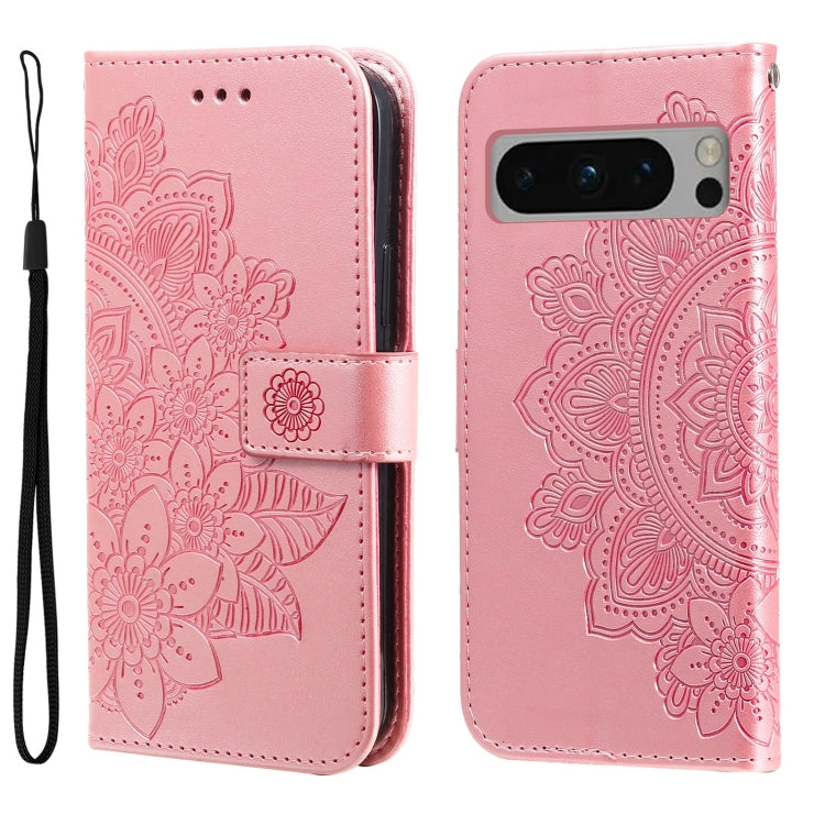 Custodia per telefono in pelle goffrata con fiori a 7 petali, For Google Pixel 9 Pro, For Google Pixel 9, For Google Pixel 8a, For Google Pixel 8 Pro