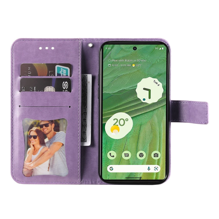 Custodia per telefono in pelle goffrata con fiori a 7 petali, For Google Pixel  7