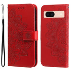 Custodia per telefono in pelle goffrata con fiori a 7 petali, For Google Pixel 9 Pro, For Google Pixel 9, For Google Pixel 8a, For Google Pixel 8 Pro