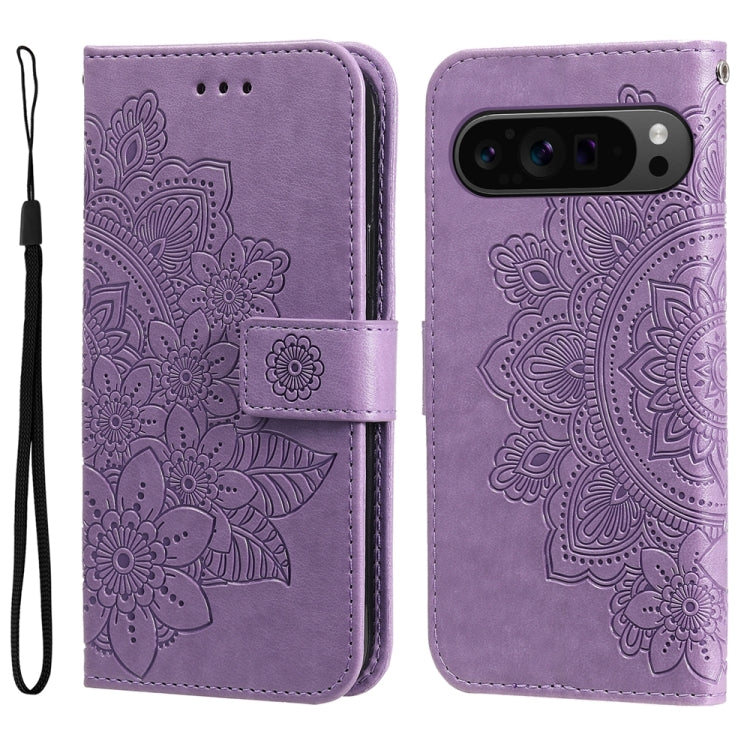 Custodia per telefono in pelle goffrata con fiori a 7 petali, For Google Pixel 9 Pro, For Google Pixel 9, For Google Pixel 8a, For Google Pixel 8 Pro