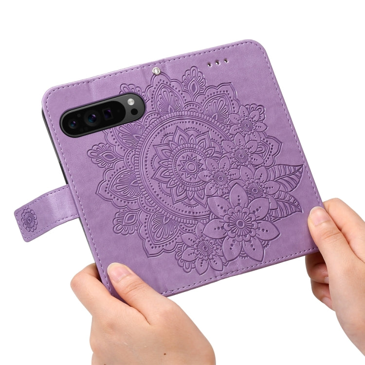 Custodia per telefono in pelle goffrata con fiori a 7 petali, For Google Pixel 9 Pro, For Google Pixel 9, For Google Pixel 8a, For Google Pixel 8 Pro