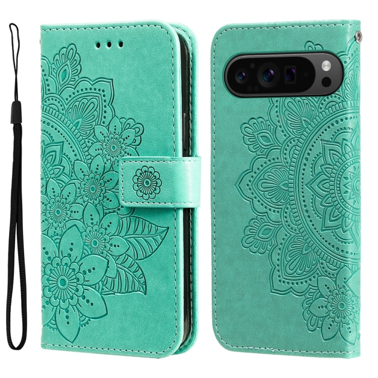 Custodia per telefono in pelle goffrata con fiori a 7 petali, For Google Pixel 9 Pro, For Google Pixel 9, For Google Pixel 8a, For Google Pixel 8 Pro