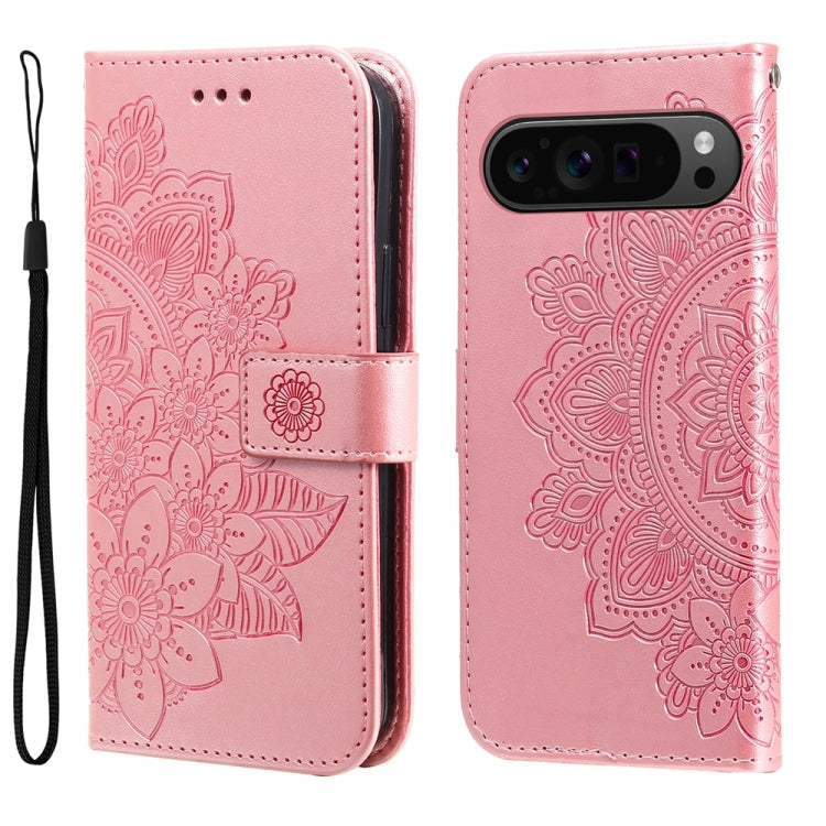 Custodia per telefono in pelle goffrata con fiori a 7 petali, For Google Pixel 9 Pro, For Google Pixel 9, For Google Pixel 8a, For Google Pixel 8 Pro