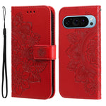 Custodia per telefono in pelle goffrata con fiori a 7 petali, For Google Pixel 9 Pro, For Google Pixel 9, For Google Pixel 8a, For Google Pixel 8 Pro