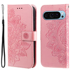 Custodia per telefono in pelle goffrata con fiori a 7 petali, For Google Pixel 9 Pro, For Google Pixel 9, For Google Pixel 8a, For Google Pixel 8 Pro
