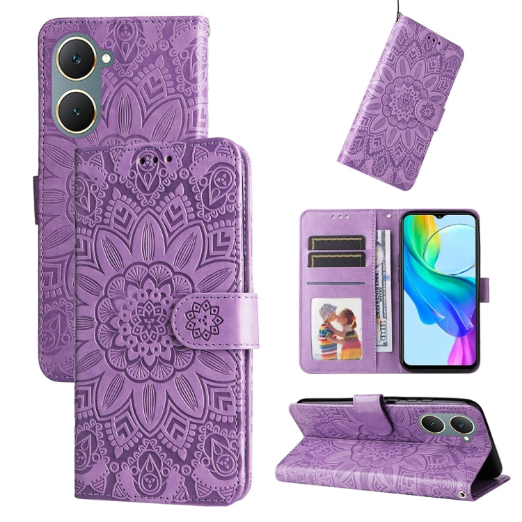 Custodia per telefono in pelle di girasole goffrata, For vivo Y300 Pro, For vivo Y38 5G / T3x 5G Global, For vivo Y100 IDN / Y200e 5G Global, For vivo Y03 4G