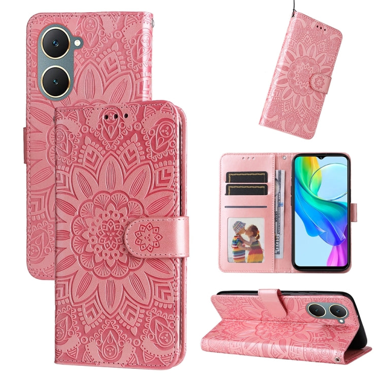 Custodia per telefono in pelle di girasole goffrata, For vivo Y300 Pro, For vivo Y38 5G / T3x 5G Global, For vivo Y100 IDN / Y200e 5G Global, For vivo Y03 4G
