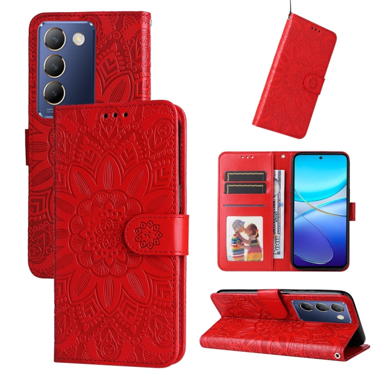 Custodia per telefono in pelle di girasole goffrata, For vivo Y300 Pro, For vivo Y38 5G / T3x 5G Global, For vivo Y100 IDN / Y200e 5G Global, For vivo Y03 4G