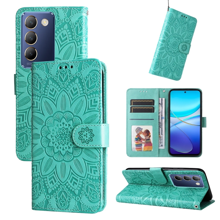 Custodia per telefono in pelle di girasole goffrata, For vivo Y300 Pro, For vivo Y38 5G / T3x 5G Global, For vivo Y100 IDN / Y200e 5G Global, For vivo Y03 4G