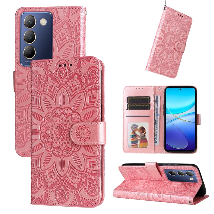 Custodia per telefono in pelle di girasole goffrata, For vivo Y300 Pro, For vivo Y38 5G / T3x 5G Global, For vivo Y100 IDN / Y200e 5G Global, For vivo Y03 4G