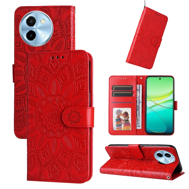 Custodia per telefono in pelle di girasole goffrata, For vivo Y300 Pro, For vivo Y38 5G / T3x 5G Global, For vivo Y100 IDN / Y200e 5G Global, For vivo Y03 4G