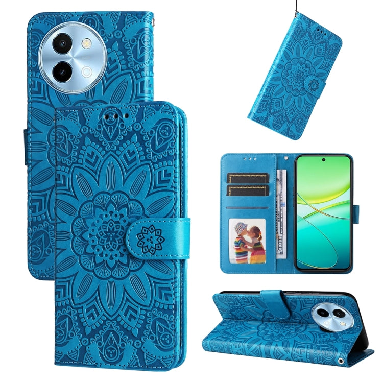 Custodia per telefono in pelle di girasole goffrata, For vivo Y300 Pro, For vivo Y38 5G / T3x 5G Global, For vivo Y100 IDN / Y200e 5G Global, For vivo Y03 4G