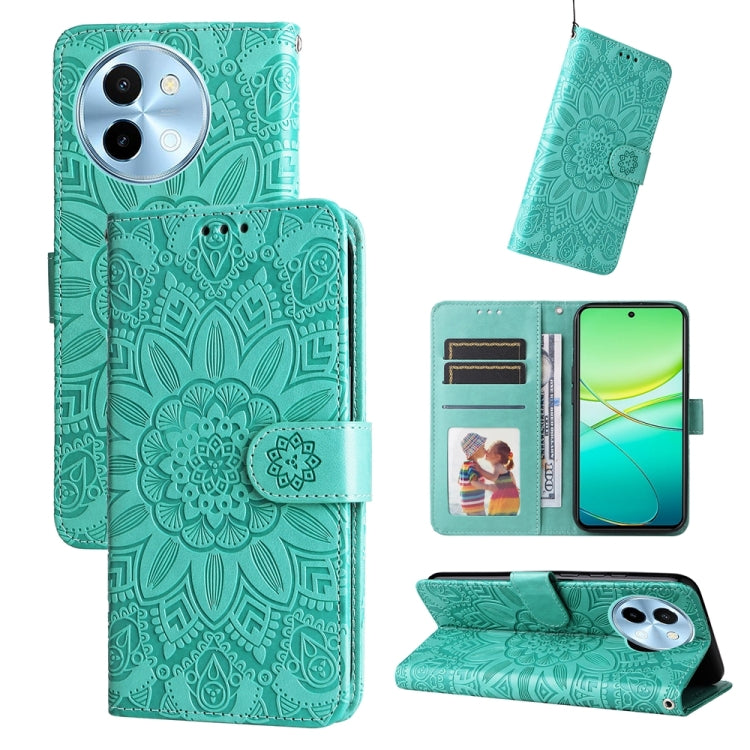 Custodia per telefono in pelle di girasole goffrata, For vivo Y300 Pro, For vivo Y38 5G / T3x 5G Global, For vivo Y100 IDN / Y200e 5G Global, For vivo Y03 4G