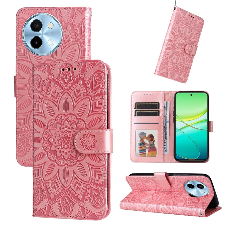 Custodia per telefono in pelle di girasole goffrata, For vivo Y300 Pro, For vivo Y38 5G / T3x 5G Global, For vivo Y100 IDN / Y200e 5G Global, For vivo Y03 4G
