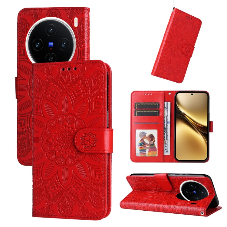Custodia per telefono in pelle di girasole goffrata, For vivo X200, For vivo X200 Pro mini, For vivo X200 Pro, For vivo V40 Lite 4G / 5G IDN