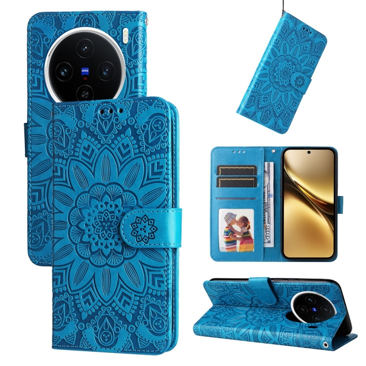 Custodia per telefono in pelle di girasole goffrata, For vivo X200, For vivo X200 Pro mini, For vivo X200 Pro, For vivo V40 Lite 4G / 5G IDN