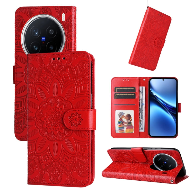 Custodia per telefono in pelle di girasole goffrata, For vivo X200, For vivo X200 Pro mini, For vivo X200 Pro, For vivo V40 Lite 4G / 5G IDN