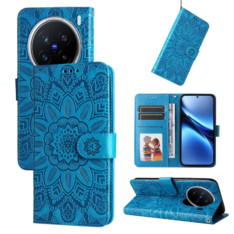 Custodia per telefono in pelle di girasole goffrata, For vivo X200, For vivo X200 Pro mini, For vivo X200 Pro, For vivo V40 Lite 4G / 5G IDN
