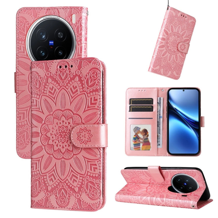 Custodia per telefono in pelle di girasole goffrata, For vivo X200, For vivo X200 Pro mini, For vivo X200 Pro, For vivo V40 Lite 4G / 5G IDN