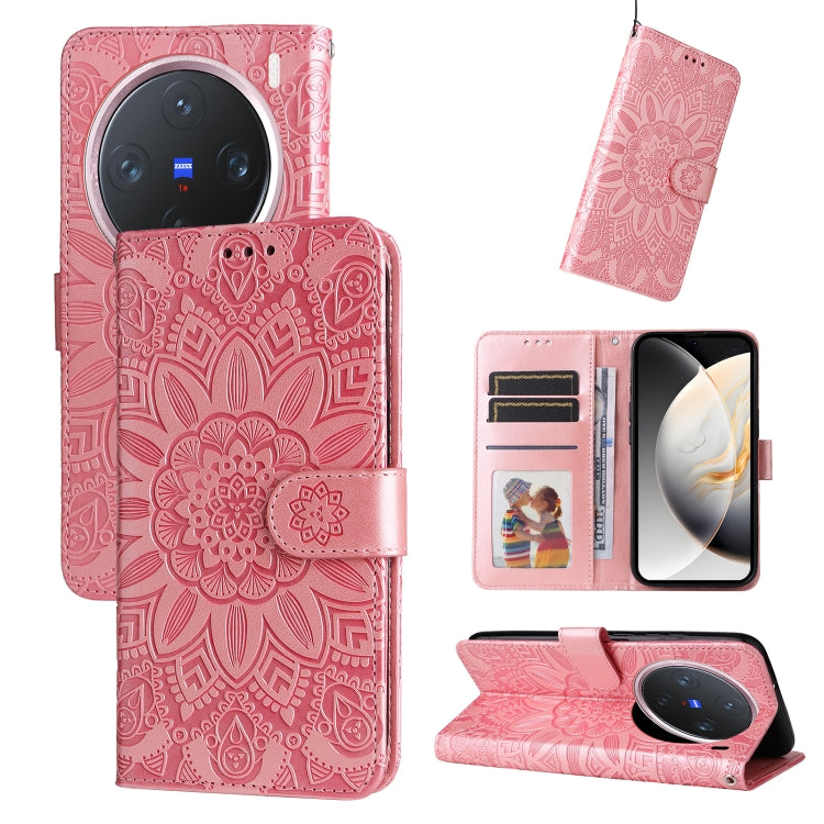 Custodia per telefono in pelle di girasole goffrata, For vivo X200, For vivo X200 Pro mini, For vivo X200 Pro, For vivo V40 Lite 4G / 5G IDN