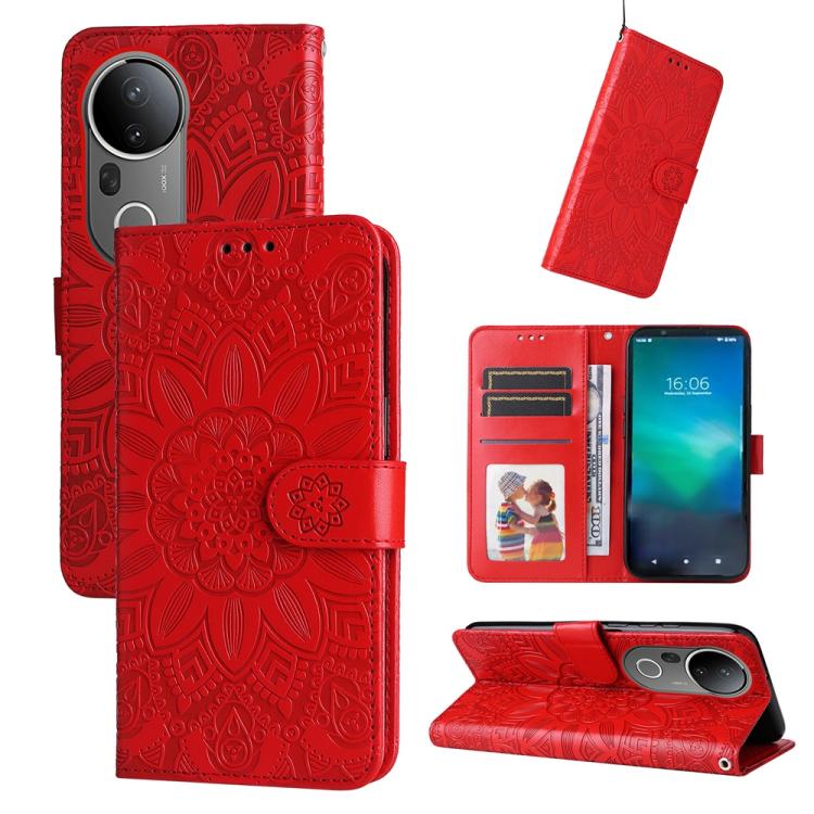 Custodia per telefono in pelle di girasole goffrata, For vivo V50, For vivo S20, For vivo S20 Pro, For vivo Y19s