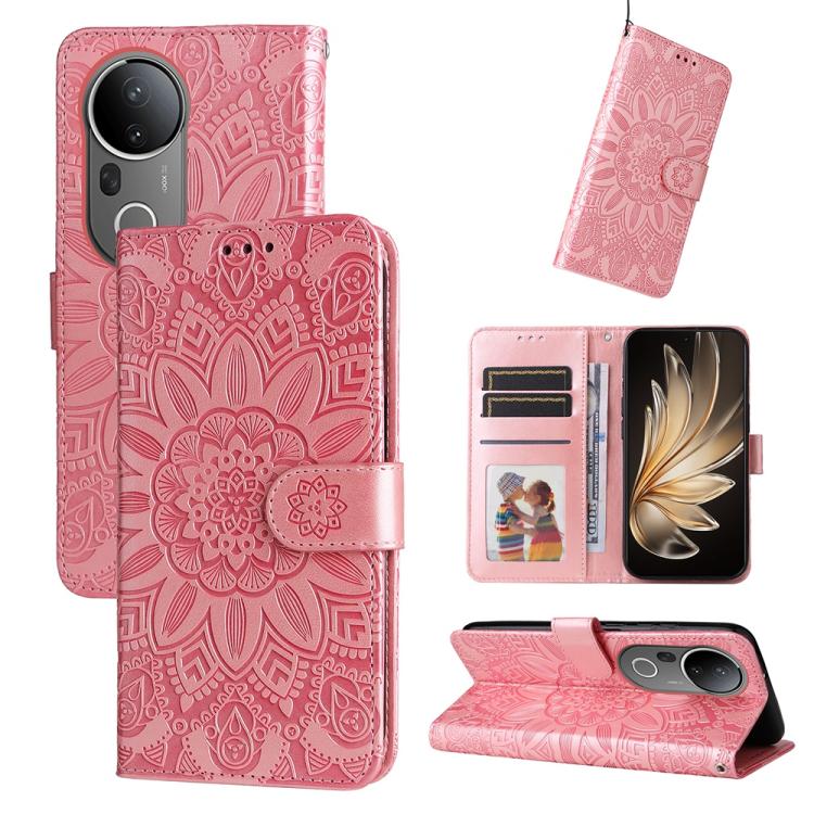 Custodia per telefono in pelle di girasole goffrata, For vivo V50, For vivo S20, For vivo S20 Pro, For vivo Y19s