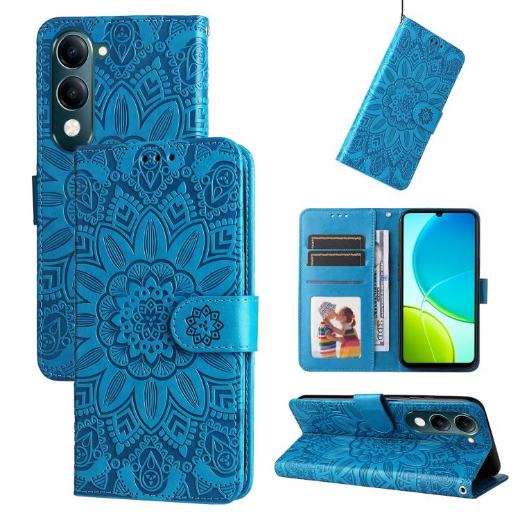 Custodia per telefono in pelle di girasole goffrata, For vivo V50 Lite 4G / 5G, For vivo Y39 5G / Y300i, For vivo Y29s 5G / Y04 4G, For vivo Y29 4G