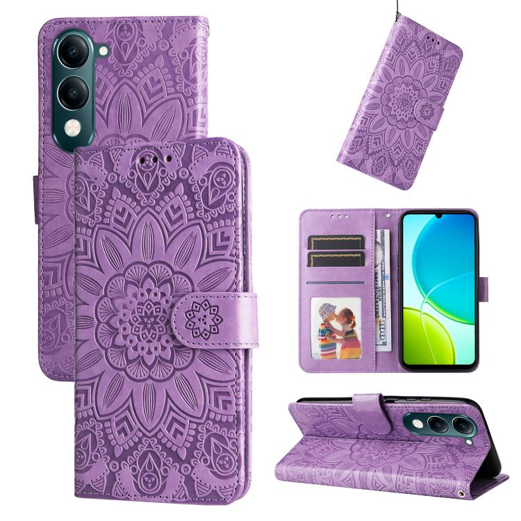 Custodia per telefono in pelle di girasole goffrata, For vivo V50 Lite 4G / 5G, For vivo Y39 5G / Y300i, For vivo Y29s 5G / Y04 4G, For vivo Y29 4G