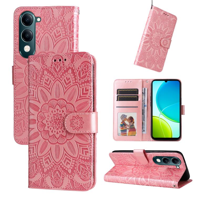 Custodia per telefono in pelle di girasole goffrata, For vivo V50 Lite 4G / 5G, For vivo Y39 5G / Y300i, For vivo Y29s 5G / Y04 4G, For vivo Y29 4G