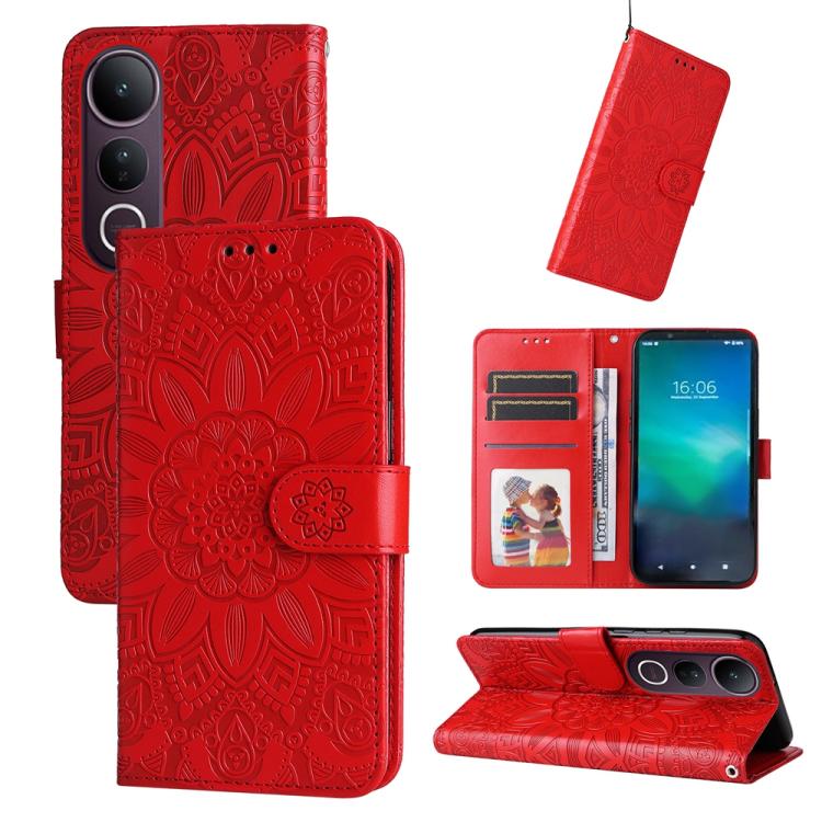 Custodia per telefono in pelle di girasole goffrata, For vivo V50 Lite 4G / 5G, For vivo Y39 5G / Y300i, For vivo Y29s 5G / Y04 4G, For vivo Y29 4G