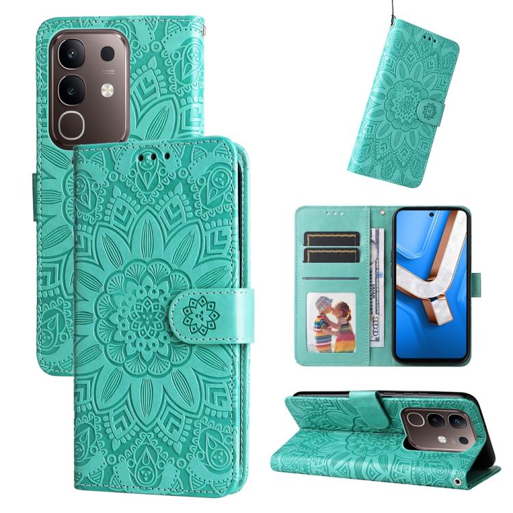 Custodia per telefono in pelle di girasole goffrata, For vivo V50 Lite 4G / 5G, For vivo Y39 5G / Y300i, For vivo Y29s 5G / Y04 4G, For vivo Y29 4G