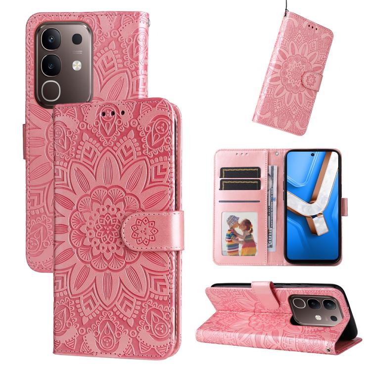 Custodia per telefono in pelle di girasole goffrata, For vivo V50 Lite 4G / 5G, For vivo Y39 5G / Y300i, For vivo Y29s 5G / Y04 4G, For vivo Y29 4G