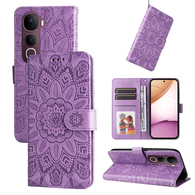 Custodia per telefono in pelle di girasole goffrata, For vivo Y31 5G 2025, For vivo Y400 5G, For vivo V60 5G Global, For vivo Y400 Pro 5G / V40e / iQOO Z9s