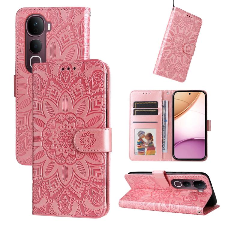 Custodia per telefono in pelle di girasole goffrata, For vivo Y31 5G 2025, For vivo Y400 5G, For vivo V60 5G Global, For vivo Y400 Pro 5G / V40e / iQOO Z9s