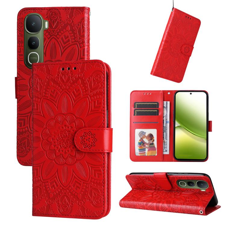 Custodia per telefono in pelle di girasole goffrata, For vivo Y31 5G 2025, For vivo Y400 5G, For vivo V60 5G Global, For vivo Y400 Pro 5G / V40e / iQOO Z9s