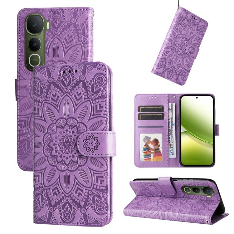 Custodia per telefono in pelle di girasole goffrata, For vivo Y31 5G 2025, For vivo Y400 5G, For vivo V60 5G Global, For vivo Y400 Pro 5G / V40e / iQOO Z9s